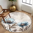 thumbnail image 3 of Spring Floral Round Area Rug 5 FT, Non Slip Bedroom Rugs, Teal Tulip Farmhouse Retro Botanical Herb Washable Soft Circular Carpet Non-Shedding Floor Mat for Kitchen Dining Room Foyer Balcony Dorm, 3 of 8