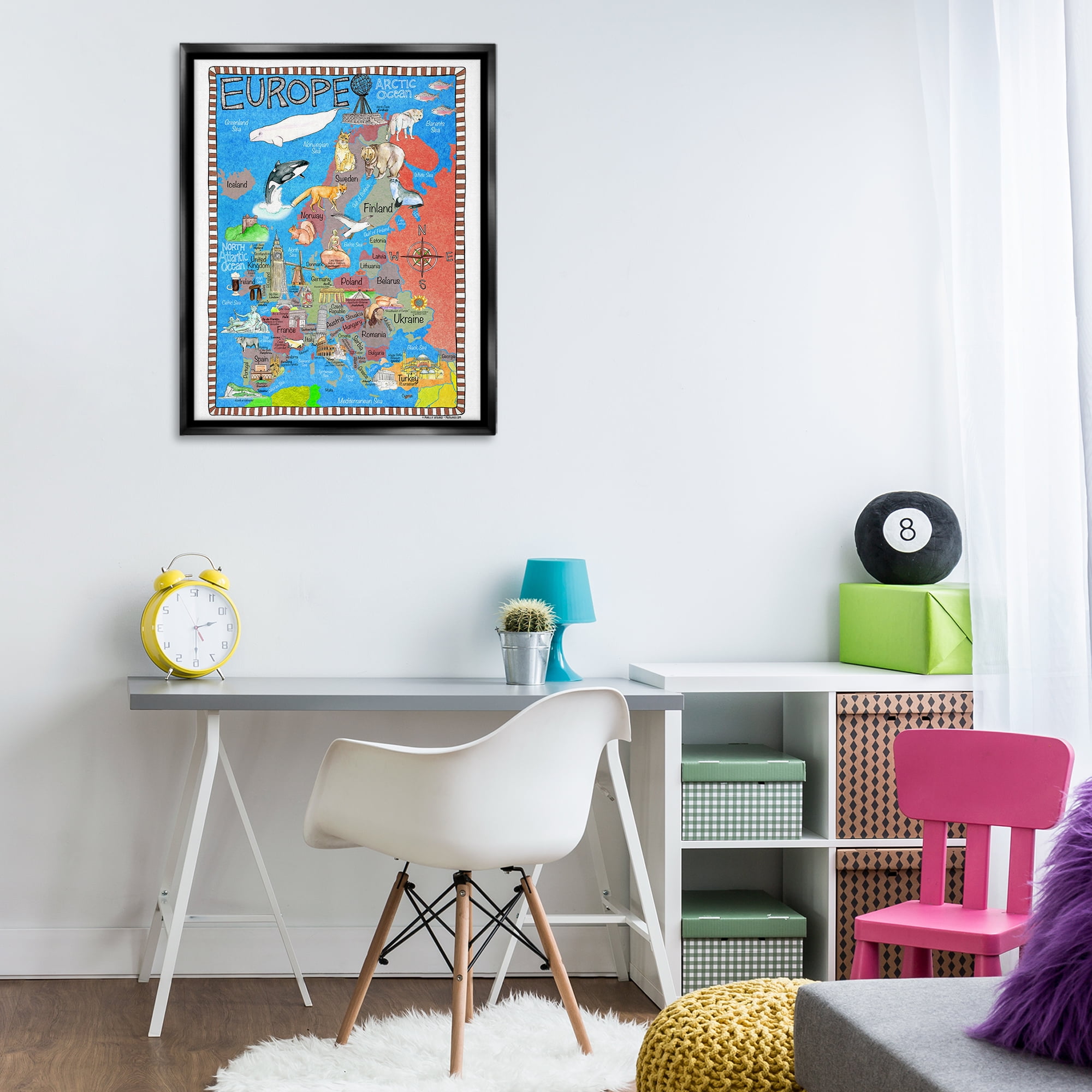 Stupell Industries Europe Animal Map Town & City Painting Black Floater Framed Art Print Wall Art, 25 x 31