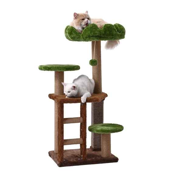 PET FULED Cat Tree, 37.8" Nature - Themed Cat Tree with Plush Leaves, cat scratching post & Hanging Toy, Small Green Cat Retreat
