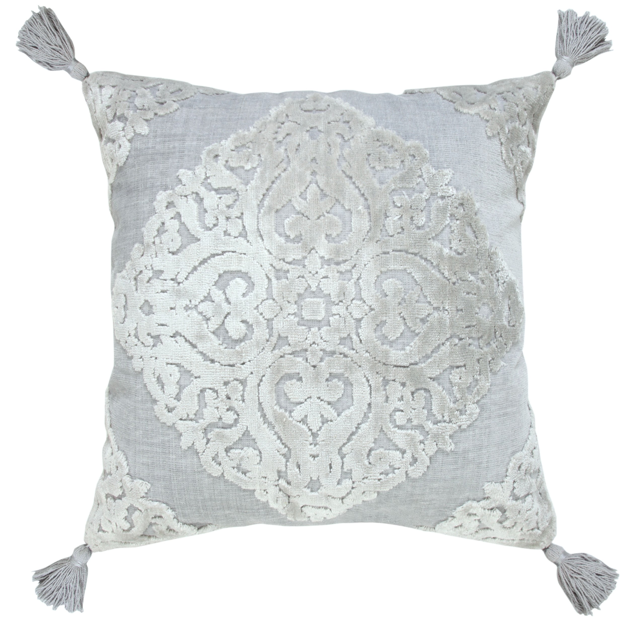 Harlow Hill Beau 20" x 20" Silver/Gray Bordered Viscose Blend Adult Decorative Throw Pillow Cover