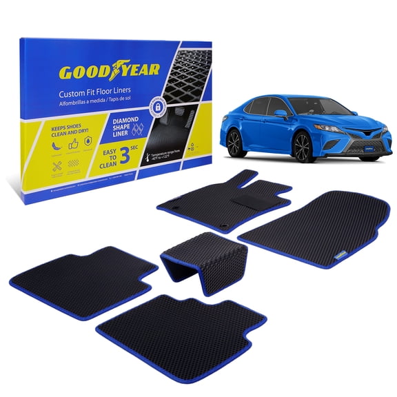 Goodyear All-Weather Car Floor Mats –Custom Fit for Toyota Camry 18-24, Blue 5 Pc.Set, Heavy-Duty Diamond Floor Liners for Cars, SUVs, Trucks–Ultimate Interior Car Accessories for Men&Women- GY007115