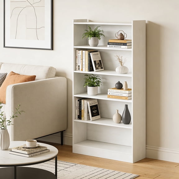 KIOOTTO 71" 6-Tier Bookshelf, White, Adjustable Shelves for Living Room and Home Office