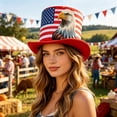 thumbnail image 6 of BiFandian 4th of July American Flag Tall Top Hat, Patriotic Red White Blue Star Stripe Party Hats, Wide Brim Star Printed Tall Cylinder Hat for Independence Day Memorial Day Decor, 6 of 7
