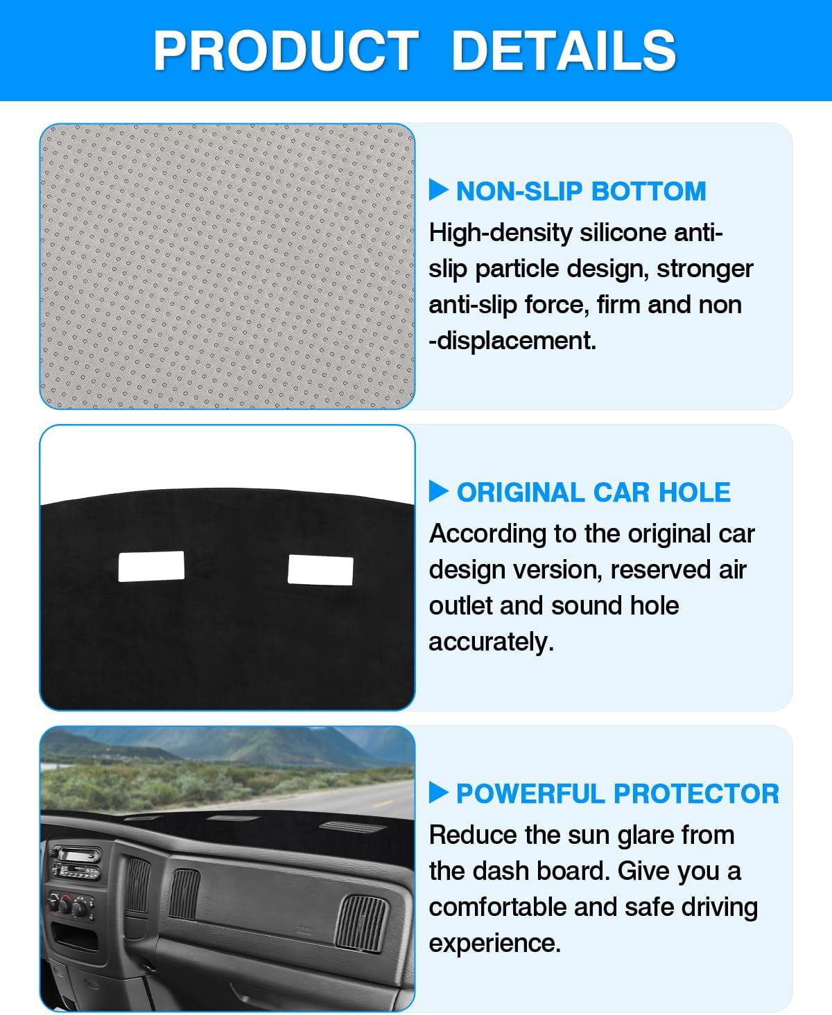Canvcle Dashboard Cover Mat for 2002-2005 Dodge Ram 1500 & 2003-2005 2500/3500 Accessories Dash Cover Mat Flannel Sunshade Glare UV Rays Protector