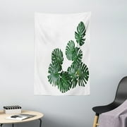 Philodendron Tapestry, Realistic Monstera Deliciosa Dark Green Leaves on Plain Background, Wall Hanging for Bedroom Living Room Dorm Decor, 40W X 60L Inches, Laurel Green Emerald, by Ambesonne
