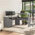 thumbnail image 4 of Pemberly Row Engineered Wood 60W 3 Position Sit to Stand L Shaped Desk - Gray, 4 of 6