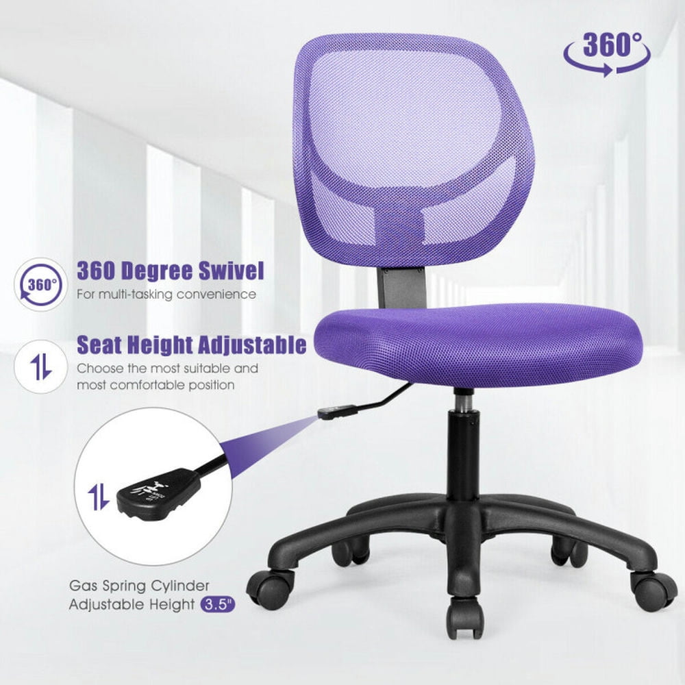 Demi Bonn Low-back Computer Task Chair with Adjustable Height and Swivel Casters, Rolling Work Computer Desk Chair, Purple