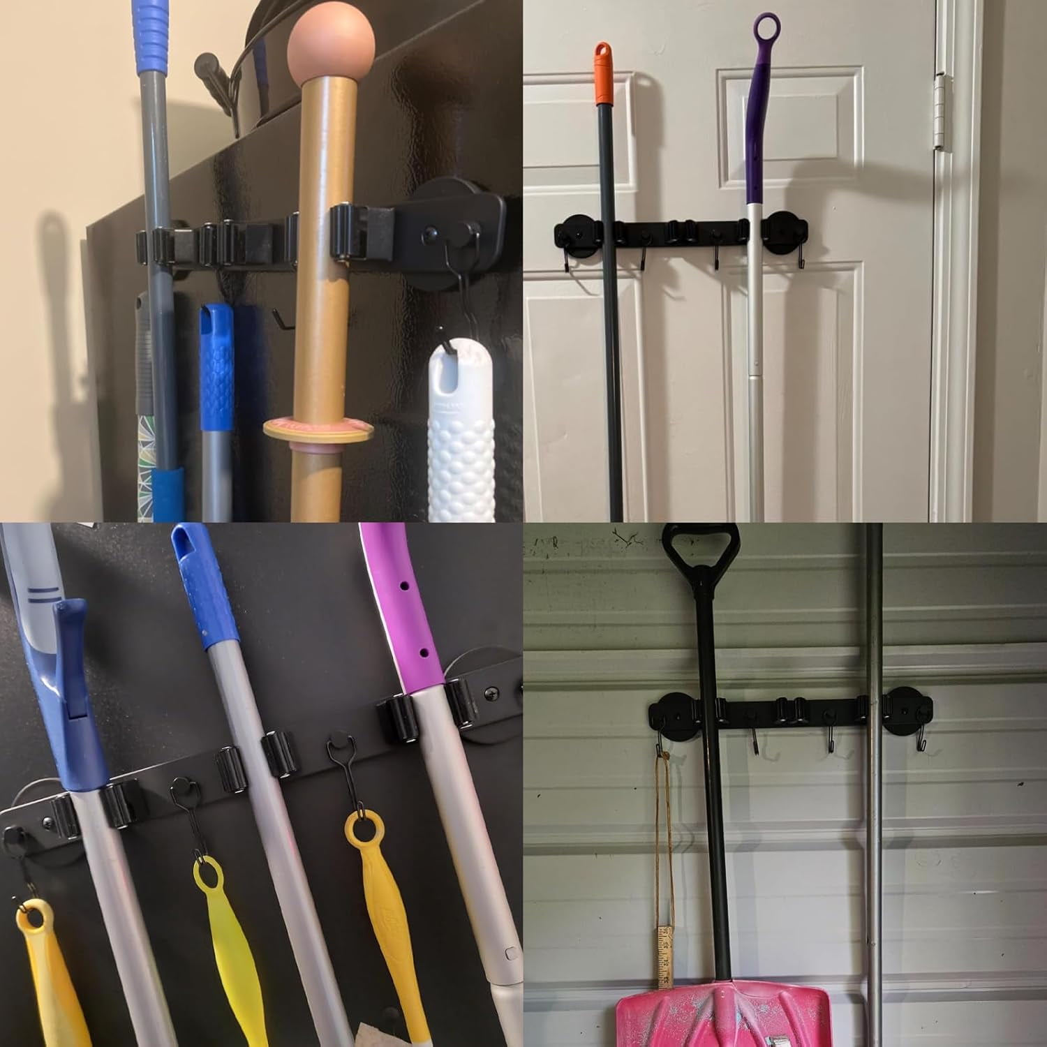 Magnetic Mop Broom Holder, Heavy Duty Magnetic Mop Hanger with Swivel Hooks for Cleaning Tools, Strong Magnet Mount Tool Hanger Organize System Utility Rack for Refrigerators Laundry Garage
