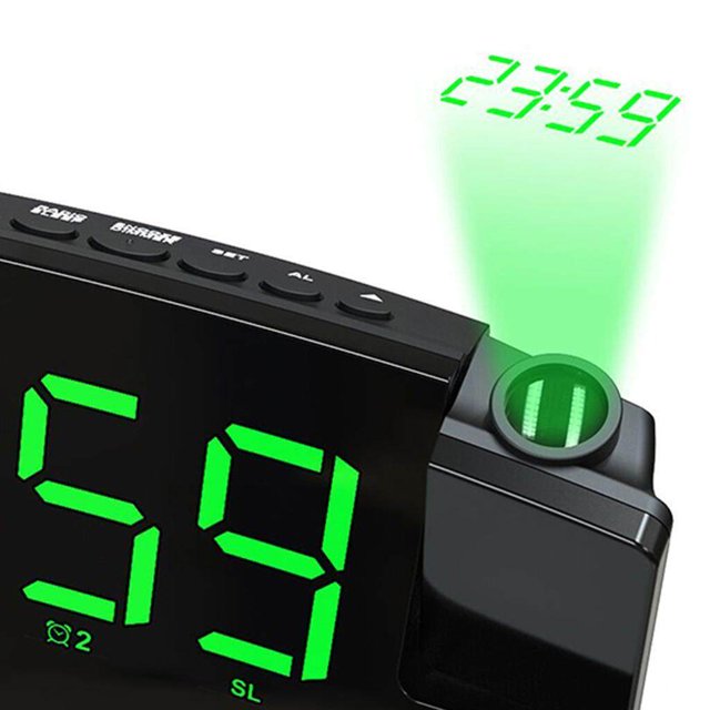 ziyahi Alarm Clock Radio Projection Dual Alarm LED Desktop FM Radio Green Light