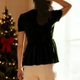 thumbnail image 4 of Meichang Velvet Peplum Tops for Women Short Sleeve Loose Fit Pleated Front Babydoll Blouses Dressy Casual Soft Velour Shirt, 4 of 8