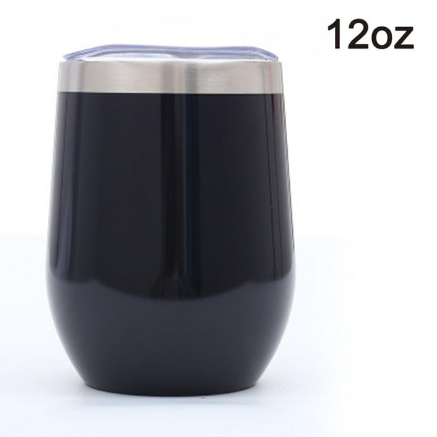 Taza de copa de vino sin tallo de acero inoxidable de 12 onzas Taza de vino a granel con aislamiento al vacío de doble pared a prueba de fugas con tapa Perfecta para café, vino, cócteles, bebidas,