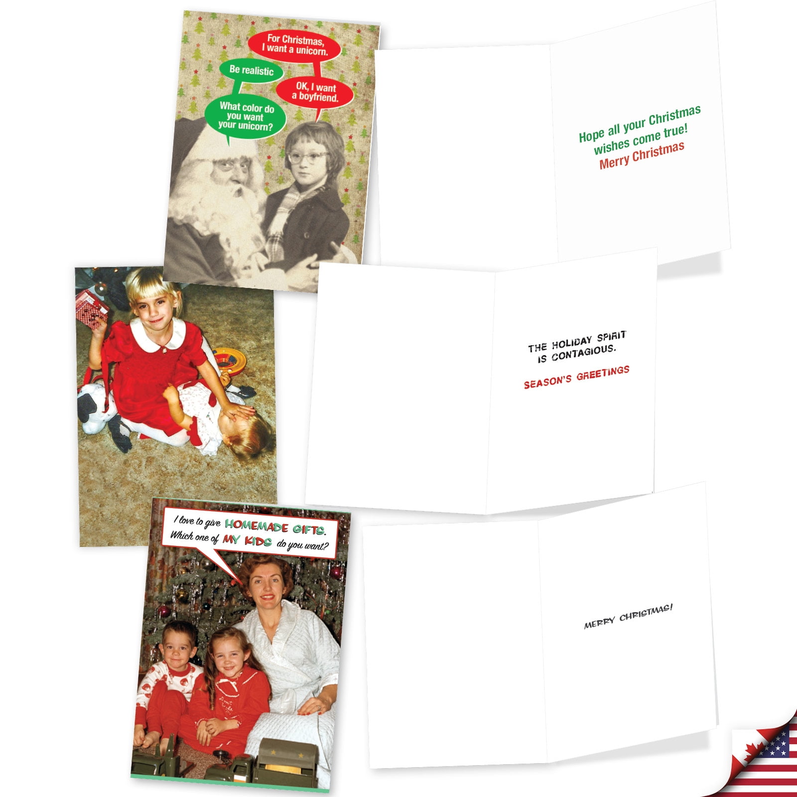 NobleWorks 20 Assorted Box Set Funny Christmas Greeting Cards w/5 x 7 Inch Envelopes (10 Designs, 2 Each) Holiday Children AC10708XSG-B2x10