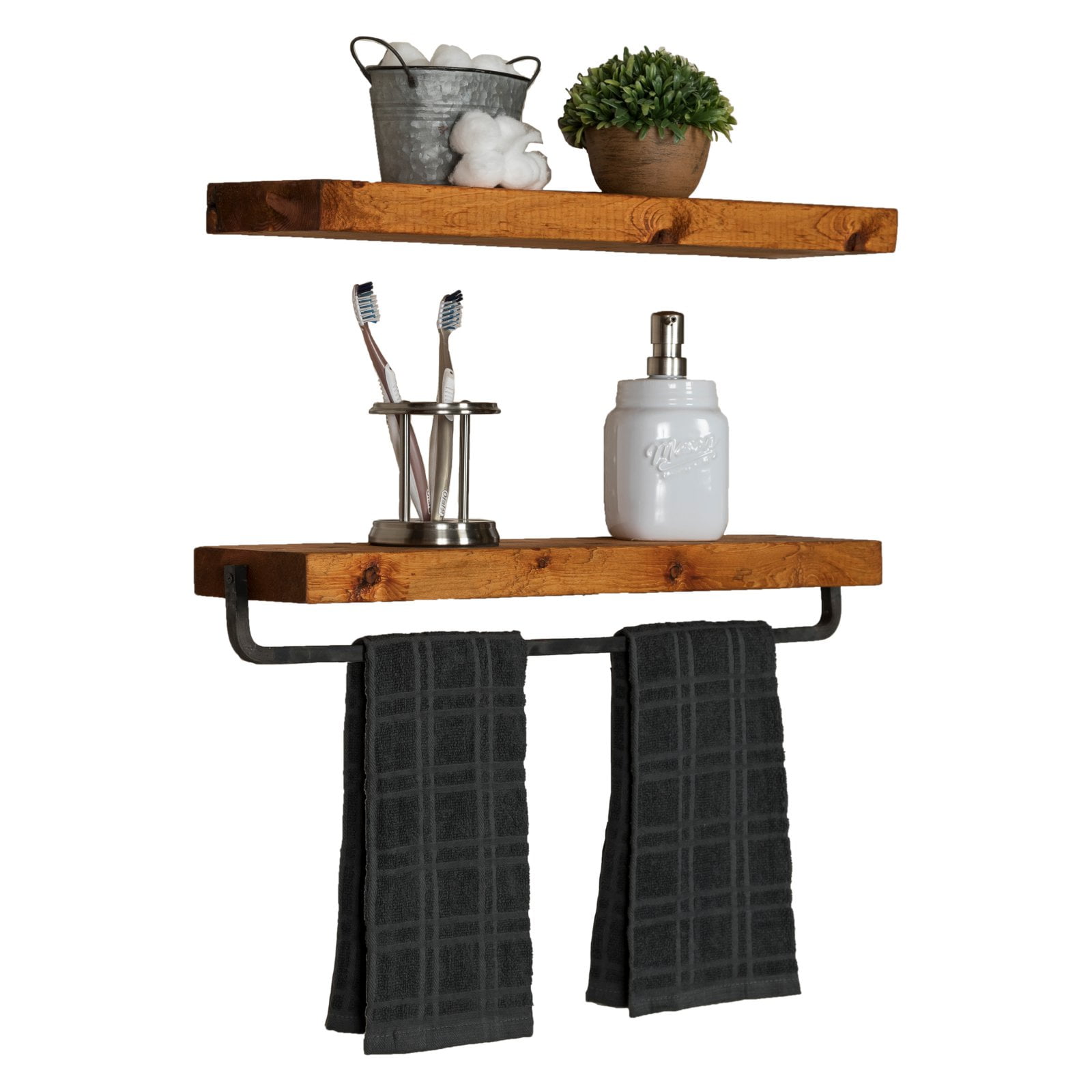 Del Hutson True Floating Shelf with Towel Bar Set of 2