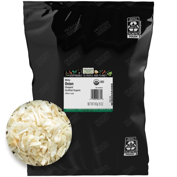 Frontier Co-op Certified Organic Chopped White Onion, 16 oz. Bag