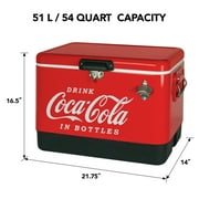 Coca-Cola 51L (54 qt) Ice Chest Beverage Cooler, 85 Can Capacity, Portable with Bottle Opener, Red and Black