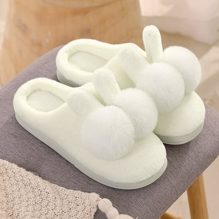 

uikmnh Warm Slippers Couples Women Slip On Furry Plush Flat Home Winter Round Toe Keep Warm Cartoon Rabbit Ear Slippers Shoes 7