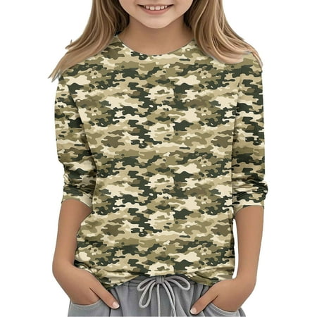 AHTJRT Kids Camouflage Tee Shirts Casual Lightweight Breathable Tee Tops Long Sleeve Crew Neck Shirt for Outdoor Hiking Camping Camouflage#02 4 Years