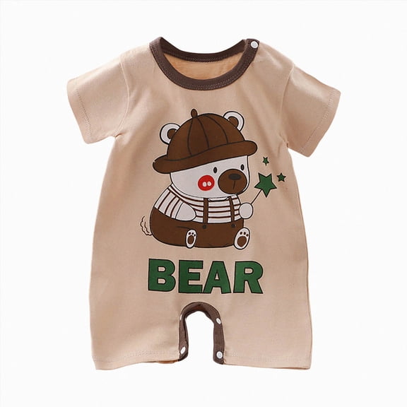 Sopiago Newborn Baby Boy Clothes Infant Romper Cute Pattern Essential Short Sleeve Summer Spring Clothing 0-24M Rompers Baby Boy Khaki,9-12 Months