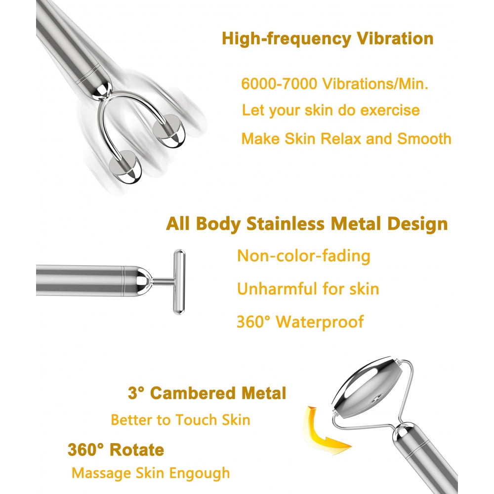 3-in-1 Stainless Steel Face Massager Set, Electric Facial Roller for Face, Eyes, Nose, Neck & Body