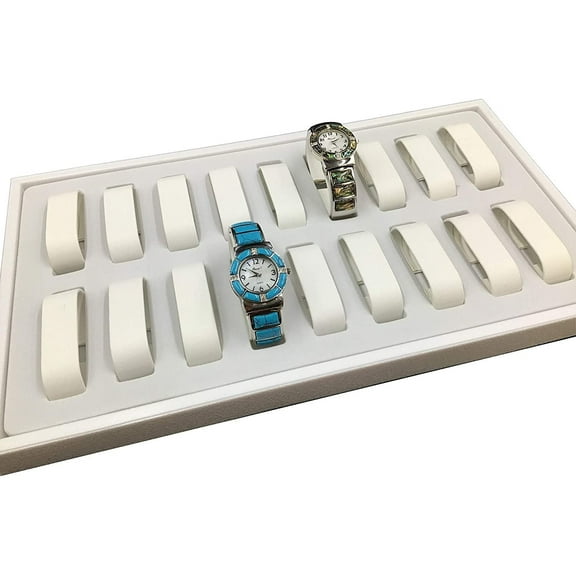 18 Slot Watch & Bangle Ethereal White Display Tray w/Removable Leatherette Collars - For Sales/Storage/Travel/Organization/Display