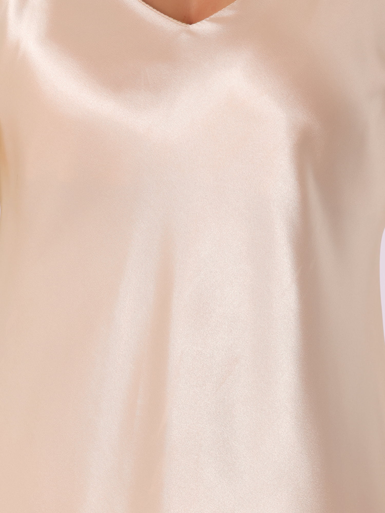 DARING DIVA Satin V Neck Spaghetti Strap Silky Maxi Dress M Champagne
