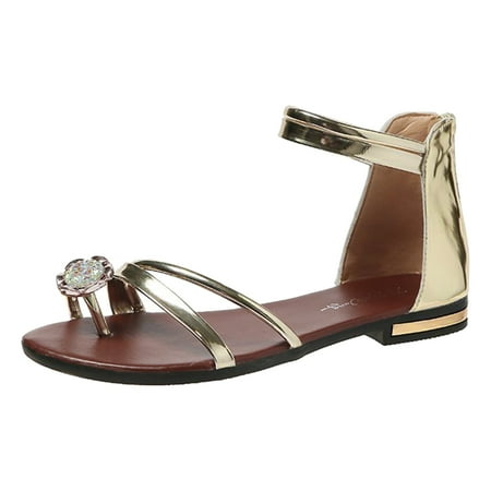 

nsendm Womens Thong Sandals 10 Flip-Flop Slippers Sandals Pearl Fashion Strap Women s Comfy Sports Knit Sandals Gold 6.5