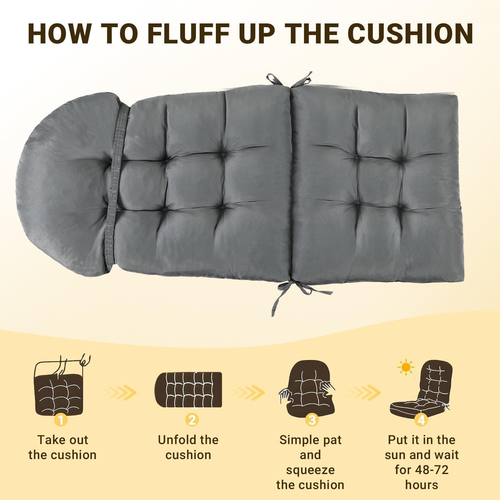 Outdoor High Back Chair Cushion Upgraded Thickened Water-Repellent & Fade-Resistan Patio Chair Cushions For Outdoor Furniture, 44" x20" x4" 1PC Gray