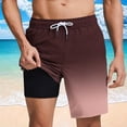 thumbnail image 2 of JUUYY Mens Swim Trunks with Compression Liner Quick Dry Beach Shorts Elastic Waist Loose Drawstring Swimwear Shorts with Pockets Brown XXL, 2 of 6