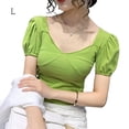 thumbnail image 1 of Camisa de mujer Blusa corta con cuello en V y manga corta con cuello en V Blusa informal, Verde, L Vogacara  AP001254-08B, 1 of 7