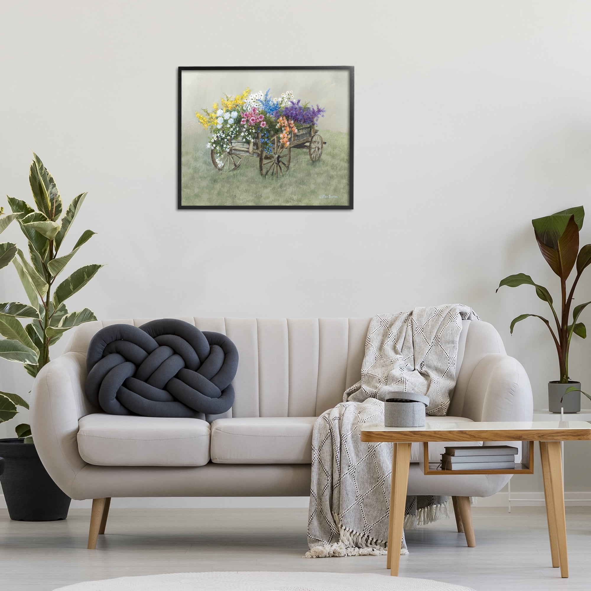 Stupell Industries Floral Filled Wagon Botanical & Floral Painting Black Framed Art Print Wall Art, 30 x 24
