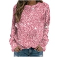 thumbnail image 2 of Aobny Fashion Shirts for Women Sweatshirt Pink Crew Neck Long Sleeve Sparkly Graphic Pullover Tops for Lady Soft, 2 of 4
