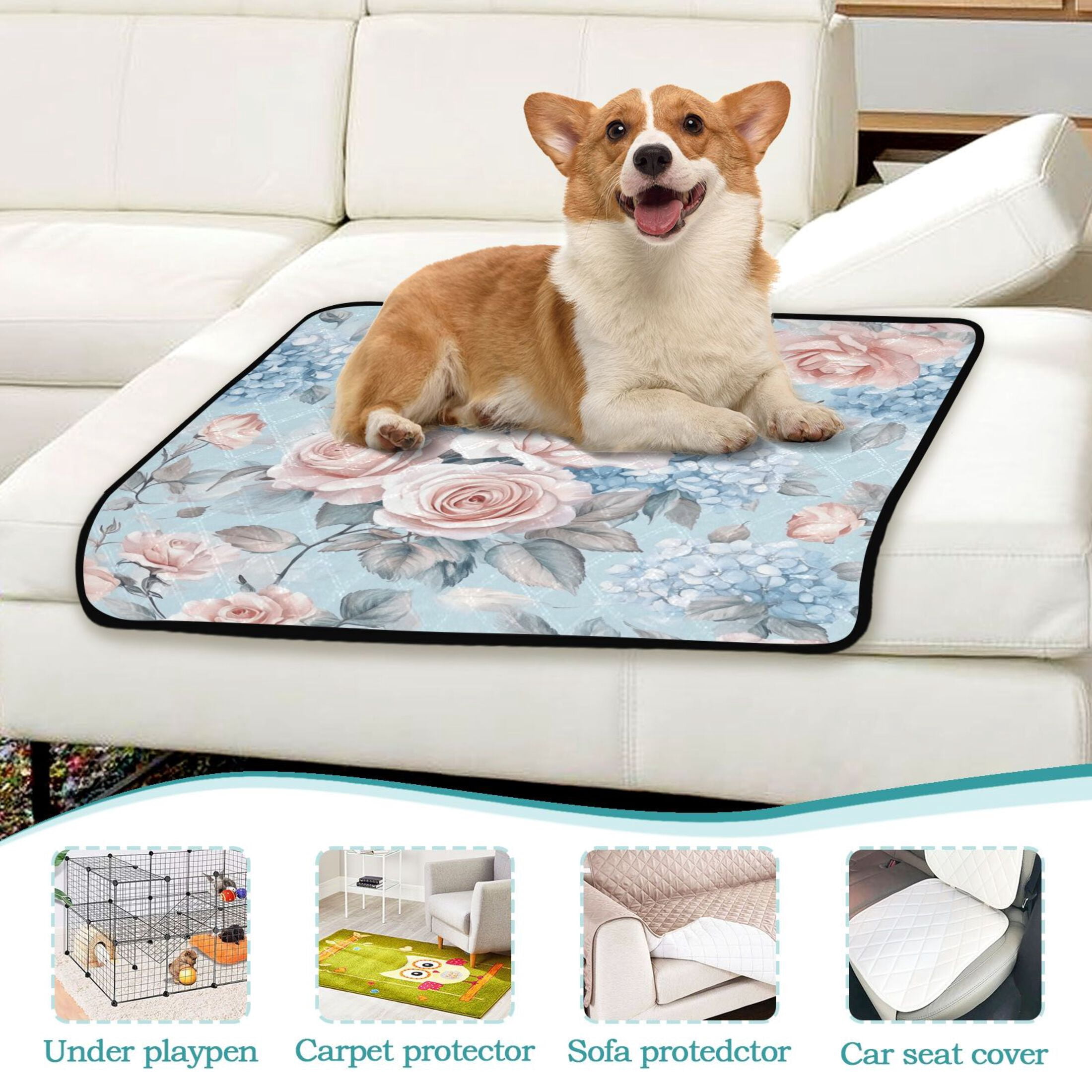 Qxltty Light Pink Rose Pattern Cat litter Pads Pet Set of 2 Diaper Mats Center Anti-leakage Layer Absorbent Soft and Comfortable