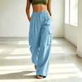 thumbnail image 2 of GUACER Womens Wide Leg Cargo Pants Button Waist Cotton Linen Casual Utility Trousers Pockets, 2 of 8
