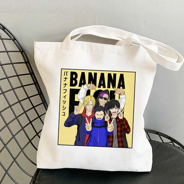 Sac de Courses Banane Poisson Sac en Toile pour Courses Sac Fourre-Tout Réutilisable Bolsa Compra Boodschappentas Saclas 15 35x40cm une Face