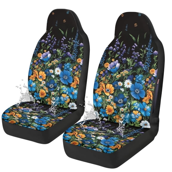 Uourmeti Protective Auto Seat Covers for Automotive, Polyester Fabric Elastic Universal Front Seat Covers, Mixed Wildflower Print
