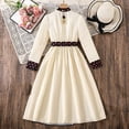 thumbnail image 6 of Qingpeng Girls Dress Long Sleeve Summer Elegant Round Neck Printed Panel Belted Waist Knee Length A Line for Girls, 6 of 7