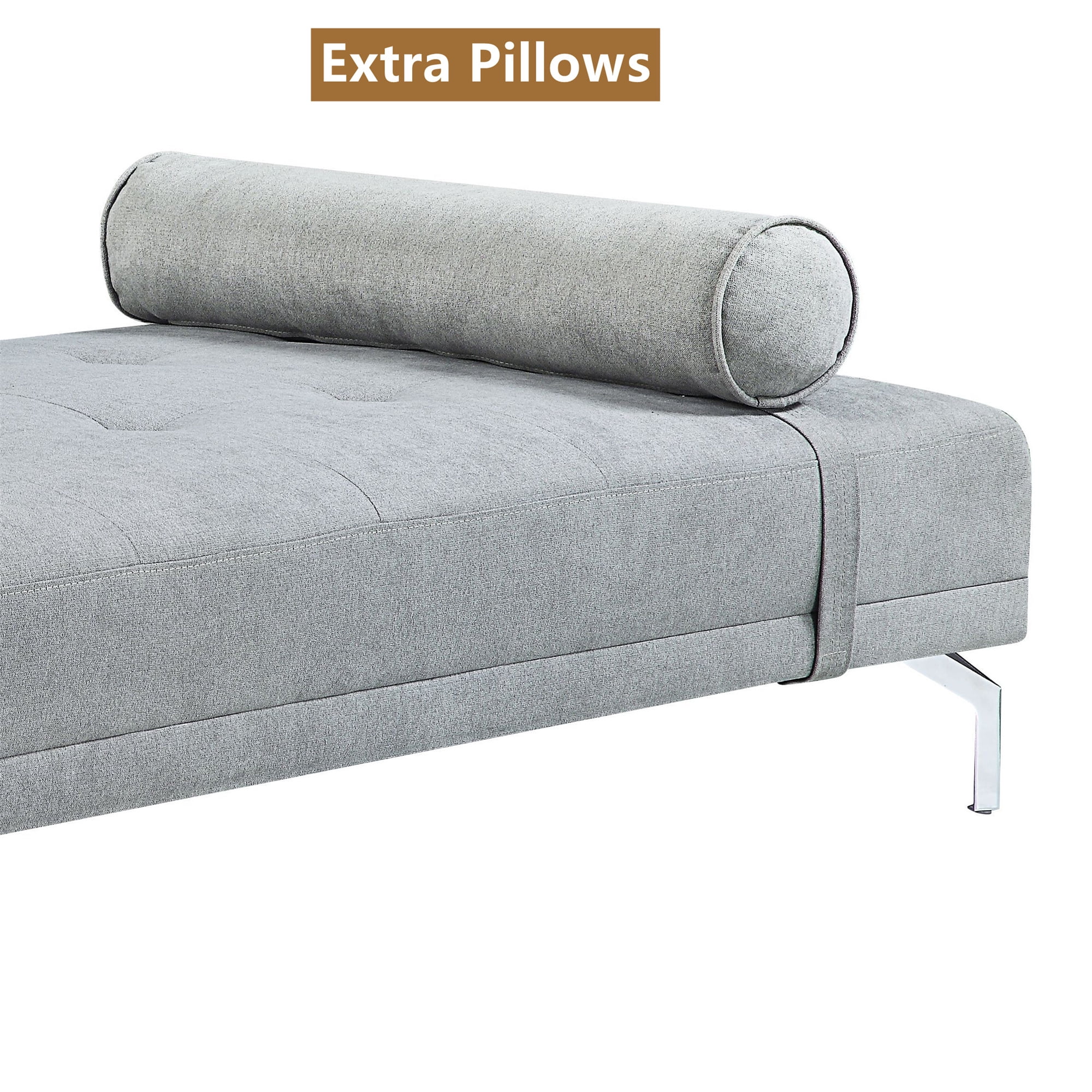 Aukfa 74"x34" Sofa Bed, Oversized Tufted Bench Lounge with Pillows, Twin Size, Flannel, Gray