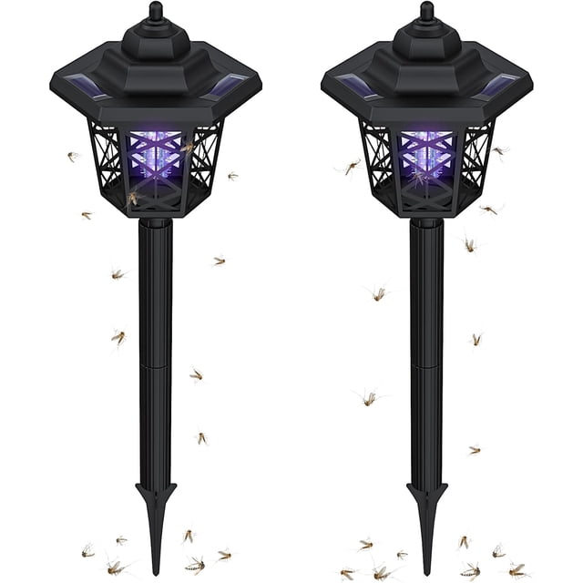 2 Piezas Exterminador Solar de Insectos para Exteriores, Exterminador de Mosquitos Solar LED Impermeable para Exteriores, lámpara de luz para Matar Mosquitos con energía Solar para Uso en In