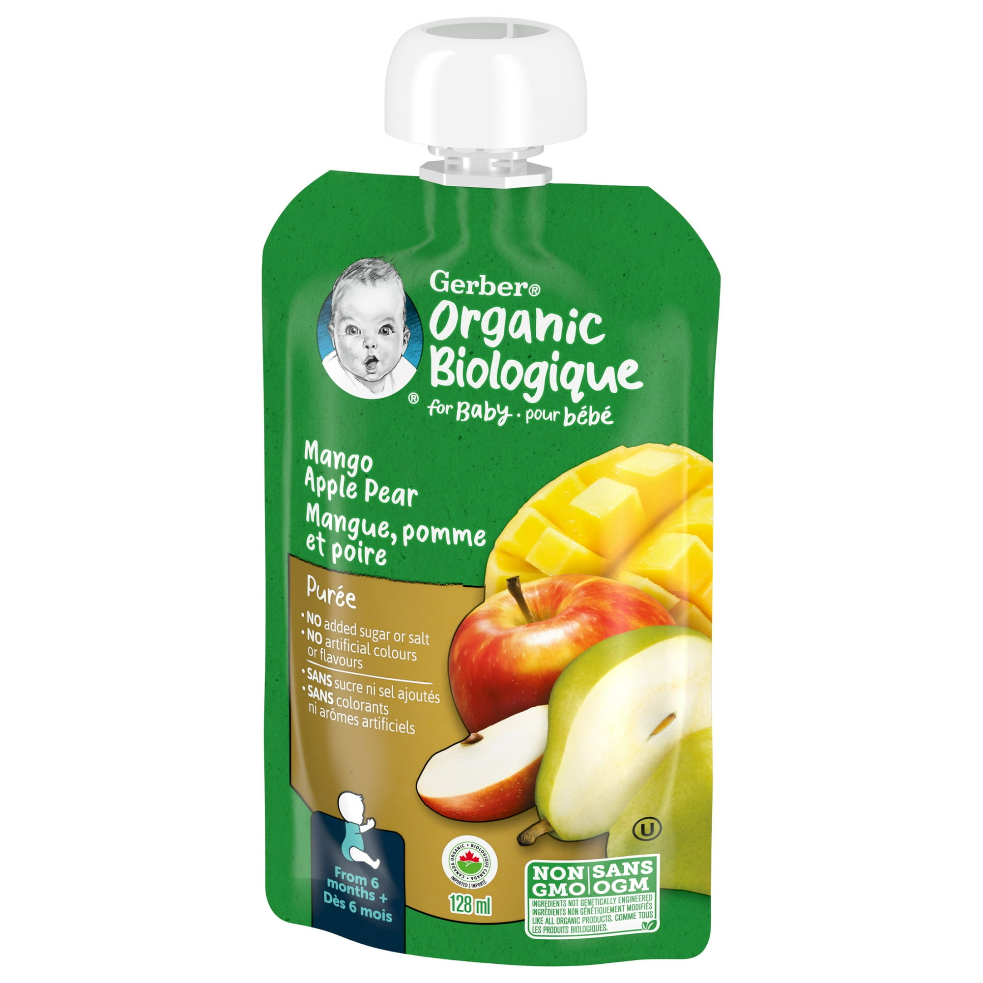 GERBER Organic Purée, Mango Apple Pear, Baby Food, 128 mL