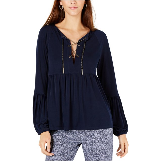 Blusa campesina Michael Kors con cordones de cadena para mujer azul pequeña
