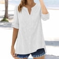 thumbnail image 2 of MEICHEN Keyhole Neck Button Down Shirts for Women Fashion Solid Color Casual Loose Rolled Sleeve Tops Women's Blouses, 2 of 4