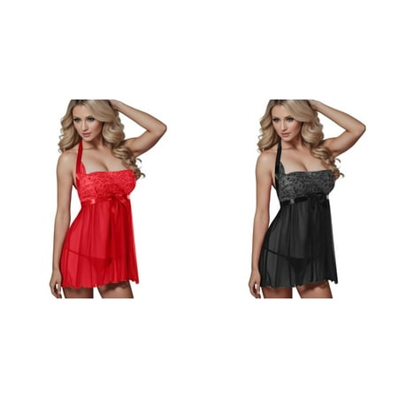 Lojoutye 2 Pack(Red 1PCS & Black 1PCS) Multipack 4X Womens Plus Size Women Plus Size Garter Plus Size for Women Chemise Blind Fold Lingerie
