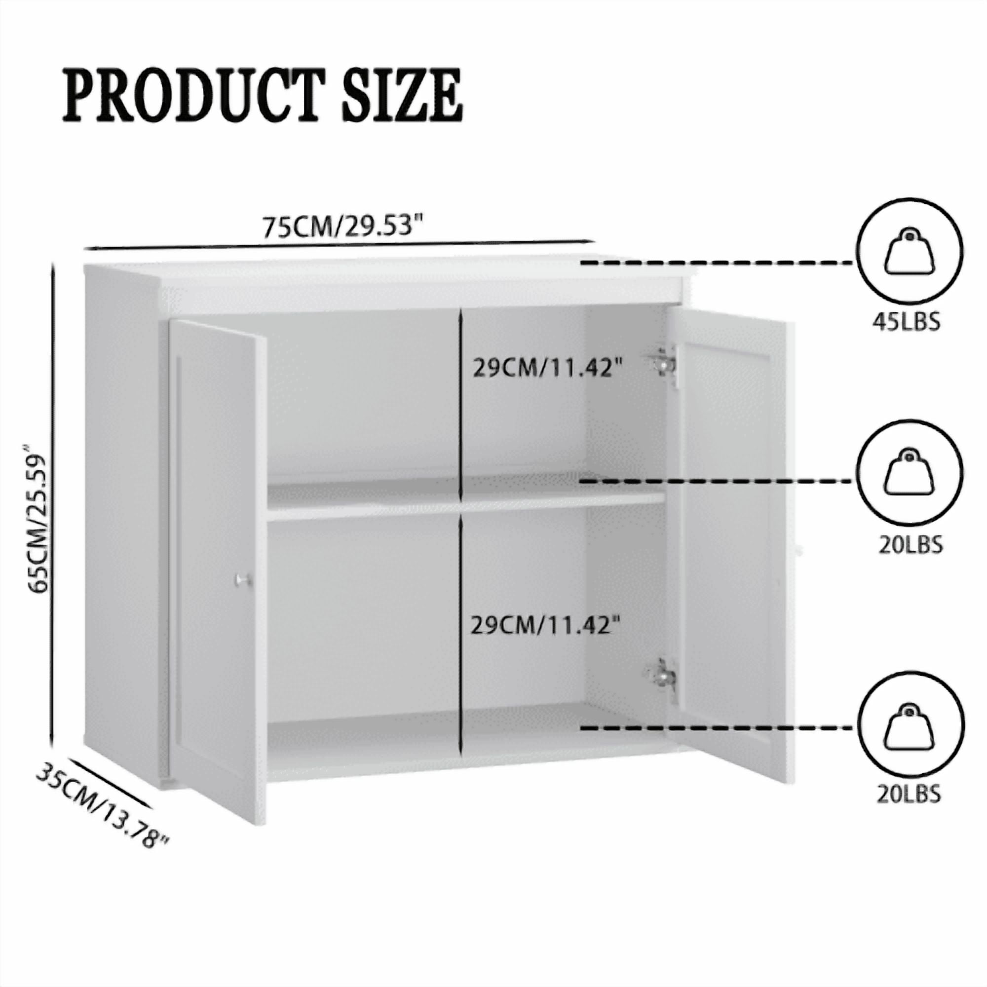 Kitchen Storage Cabinet with Double Doors, Adjustable Shelves, Coffee Bar Cabinet, Sideboard Buffet for Dining Room, Living Room, Entryway, White