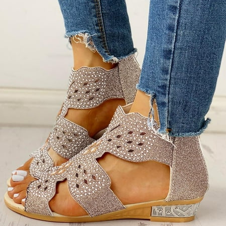 

Cathalem Womens Slip on Sandals Women s Sandals Ladies Fashion Vintage Outdoor Hollow Out Zip Women Shoes Size 6 Sandals Beige 7.5
