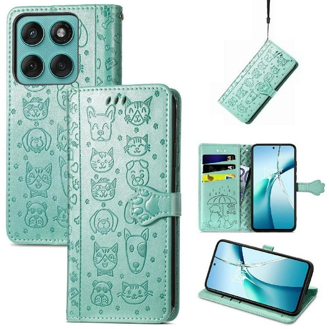 Funda Cartera FOXDOCK para Motorola Edge 60 , Flip PU con Relieve de Gatos y Perros, Tarjetero y Soporte