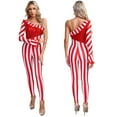 thumbnail image 6 of Yartina Womens Striped Christmas Jumpsuit Candy Cane Bodysuit Dance Unitard Holiday Cosplay Costume Red 4XL, 6 of 7