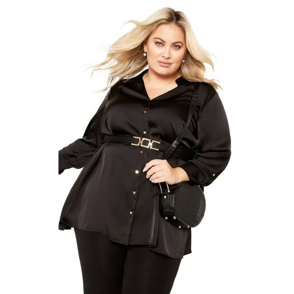 Avenue Women's Plus Size Eva Longline Gold Waist Belt Shirt