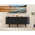 thumbnail image 6 of Mid-Century Modern TV Stand, Media Console with 4 Storage Compartments & Sliding Doors,Entertainment Center for TVs up to 65 Inch,Wood Adjustable Shelves for Living Room,Bedroom, 6 of 8