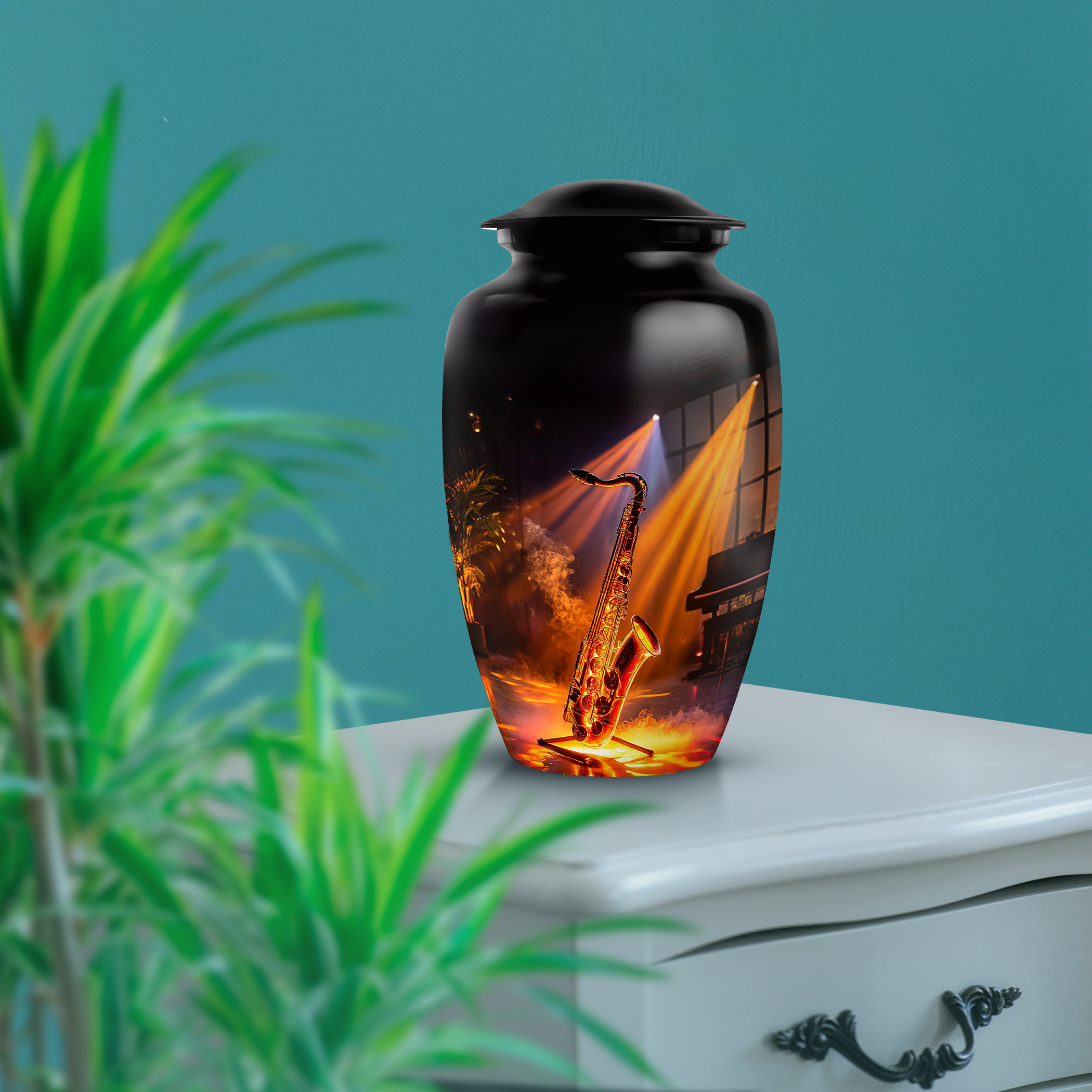 SABURIAL Saxophone Urn - Beautiful Handmade Burial Cremation Urn For Ashes - Urns For Human Ashes - Memorial Tribute Urns For Adult Male & Female Ash - 10 Inch - Large With Velvet Bag