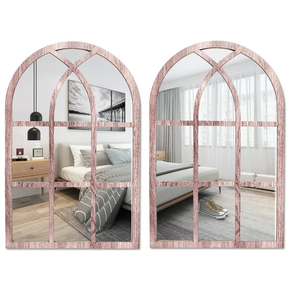 Qenwkxz 2PCS Window Wall Mirror for Wall Decor Vintage Rustic Arched Wall Mirror Decorative Windowpane Mirror Acrylic Mirror Wall Decor 27x42cm